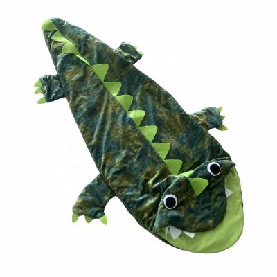 China Cute/Fun Customized Plush Velboa Plush Fleece Crocodile Indoor Personalized Cute Green Super Sleeping Bag For Baby And Kids for sale