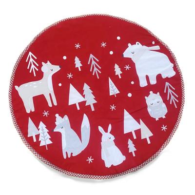 China Cute fun; Christmas Red Color Custom High End Christmas Round 92*92CM Soft Velvet Play Mat For Baby And Kids for sale