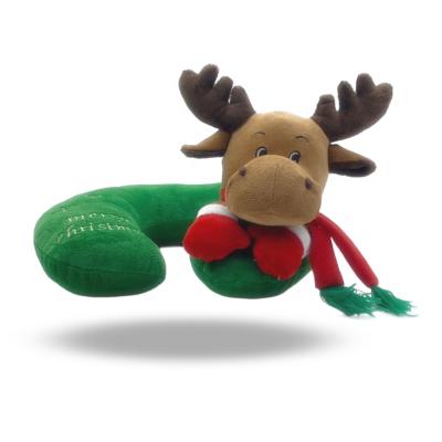 China Custom High Quality Green Christmas Reindeer Christmas Neck Cushion With Toy Set For Kids Gift for sale