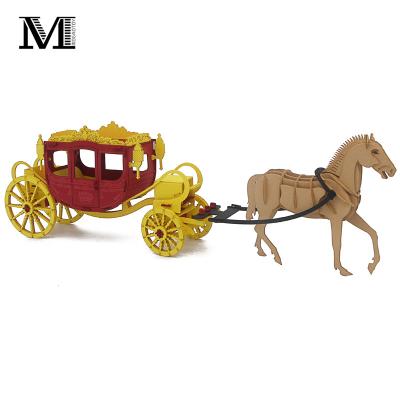 China 2022 Wholesale Custom 3D Color Paper Kids Girl Puzzle Gifts OEM Red Educational Royal Toys Princess Horse And Carriage Paper Models Car for sale