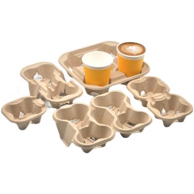 China Recyclable high quality coffee paper pulp take away cup holder for 2cups for sale