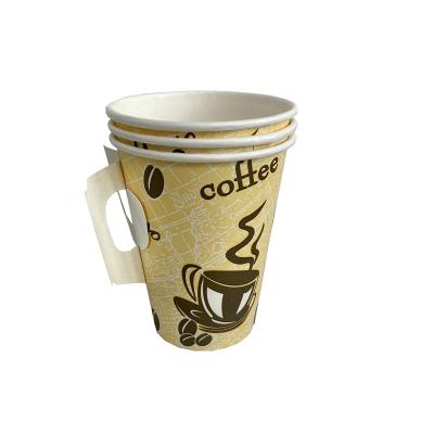 China Fashion New Design Recyclable Style Single Wall Disposable Paper Cup With Handle 7oz Wholesale Manufacturing Printed Logo for sale