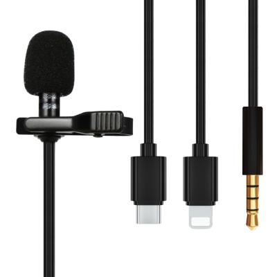 China Type-C USB 8PIN 1.5m Headset Microphone Lavalier Lapel Mic Recording Audio Cable Lightning Capacitor 3.5mm Jack For Smartphone TikTok for sale