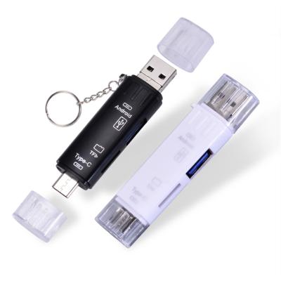 China Micro USB Type C Hub OTG Adapter 3.0 Type-C Mobile Phone USB Plug Adapter Multifunctional TF Converter Card Reader with Metal Hanging Chain for sale