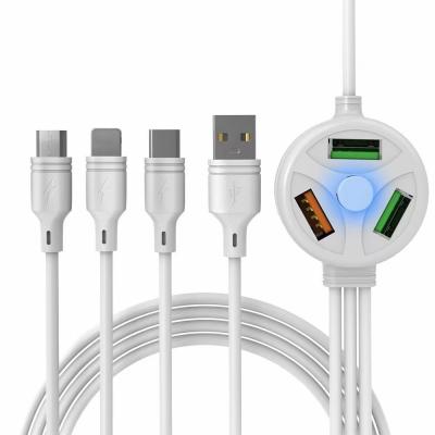 China 6in1 Multifuction 6in1 3A 4FT Multi Extended Data Cable 3 Plugs and 3 USB Ports Phone Cable Cord Charging Cable for Micro Phone USB Type-C for sale