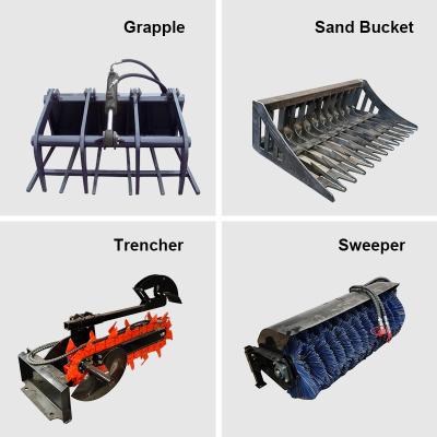 China Skid Steer Loader Accessories Sweeper Grapple Sand Bucket Trencher for sale