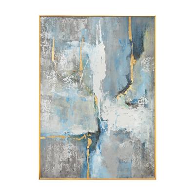 China Environmental Home Decor Abstract Materials Blue Painting With Gold Foil Handmade Wall Art Oil Painting On Canvas Custom Oil Painting for sale