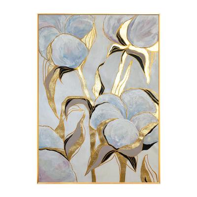 China Modern Hand Painted Flower Gold Foil Wall Art Oil Painting Flowers Home Goods For Home Ministry Restaurant Decor for sale