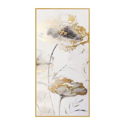 China Abstract Flower Paintings Art Gold White Floral Picture Environmental Materials Handmade Modern Canvas for sale