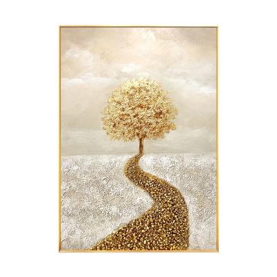 China Modern Popular Handmade Painted Environmental Materials Wall Art On Canvas Gold Foil Tree Landscape Oil Painting For Room Decor for sale