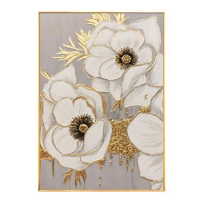 China Modern Hand Painted Flower Gold Foil Wall Art Oil Painting Flowers Home Goods For Home Ministry Restaurant Decor for sale