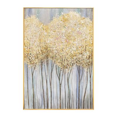 China Modern Popular Handmade Environmental Materials Wall Art Painted On Canvas Gold Tree Landscape Oil Painting For Room Decor for sale