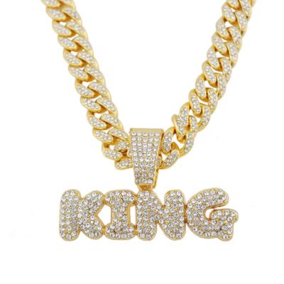 China FASHIONABLE Mens Jewelry Punk Gold Plated Hip Hop Iced Out Diamond Crystal Necklace Letter Rhinestone King Pendant Necklace for sale