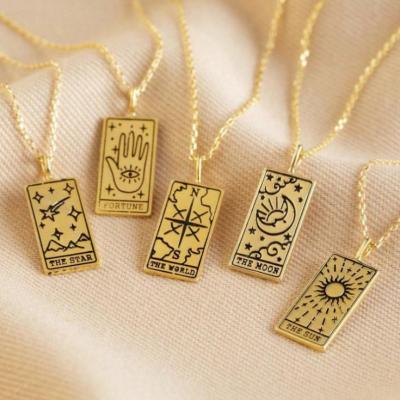 China Gold Plated Zodiac Moon Sun Tarot Card Necklace Chain Necklace Gift Vintage Jewelry FASHIONABLE Amulet Square Pendant Necklace Women for sale