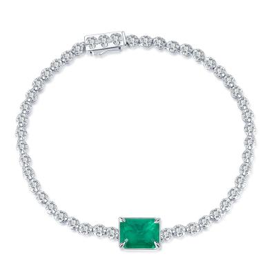 China Luxury Wholesale Custom FASHIONABLE Crystal Gemstone Bracelet Women 925 Sterling Silver Diamond Tennis Emerald Jewelry Bracelet for sale