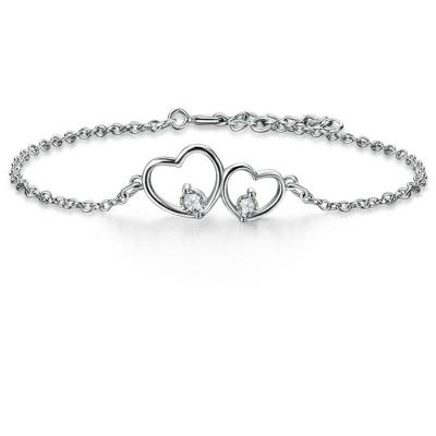 China TRENDY Custom Made Personalized Rhodium Plated White CZ Women Jewelry 925 Sterling Silver Diamond Heart Charm Bracelet for sale