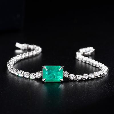 China Luxury Jewelry Custom Made TRENDY Crystal Bracelet Women Diamond Tennis Emerald Green Gemstone 925 Sterling Silver Bracelet for sale