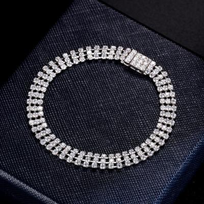 China FASHIONABLE Upper Three-row Diamond Bracelet Men 925 Sterling Silver Fashion Bracelet for sale