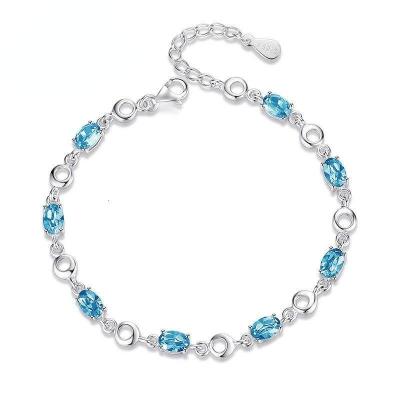 China Minimalist Best Quality Diamond Jewelry 925 Sterling Silver Blue Topaz FASHIONABLE Zirconia Custom Wholesale Glitter Customization Bracelet for sale