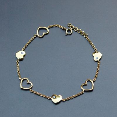 China Fashionable Jewelry Custom Elegant Delicate Unique Zirconia 18k Gold Plated 925 Sterling Silver Heart Charm Adjustable Diamond Bracelet for sale