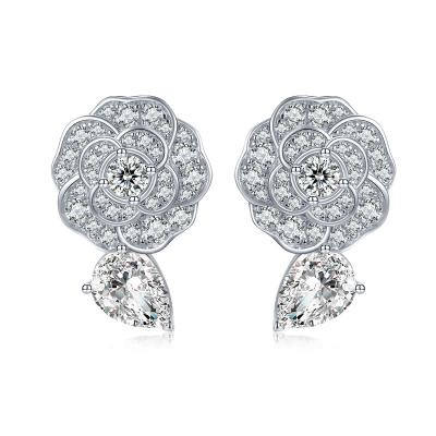 China FASHIONABLE New Arrivals Flower Earrings Elegant Crystal Cubic Zirconia Sterling Silver 925 Earring for sale