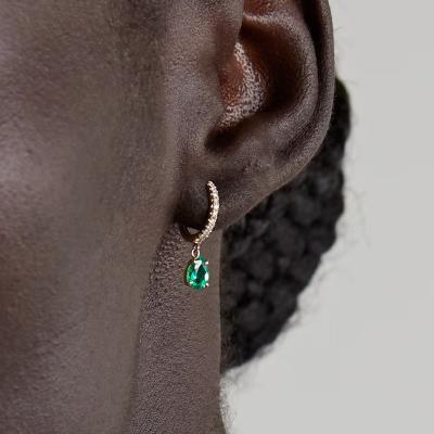 China FASHIONABLE Custom Luxurious Elegant Gemstone Zircon Jewelry 18k Gold Plated 925 Sterling Silver Emerald and Diamond Hoop Earrings for sale