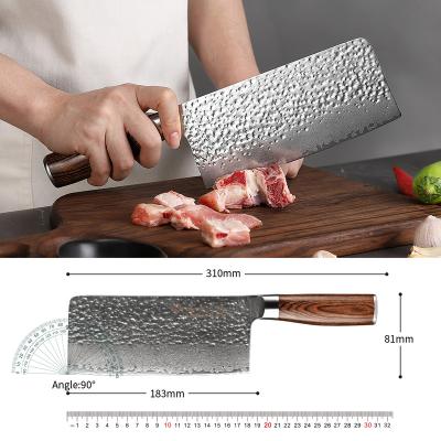 China 7 Inch Disposable Damascus Kitchen Cleaver Chinese Butcher Chopper Knife With Brown Non Slip Pakkawood Handle for sale