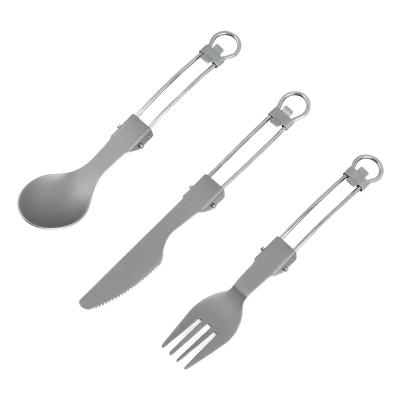 China Titanium Ti55 Anti RustLightweight Pure Titanium Folding Spoon Fork And Knife Set For Travel Outdoor Camping Hiking Tableware for sale