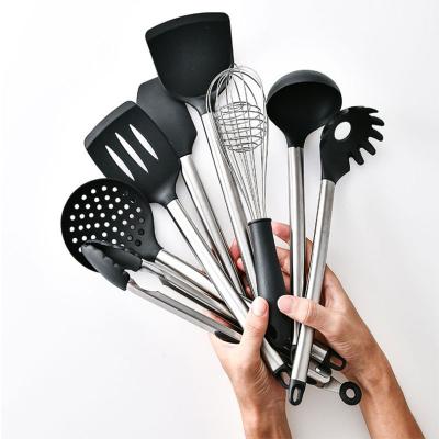 China Viable Manufacturers Wholesale Home Kitchen Accessories Silicone Utensil Set of 10 with Stainless Steel Handle for sale