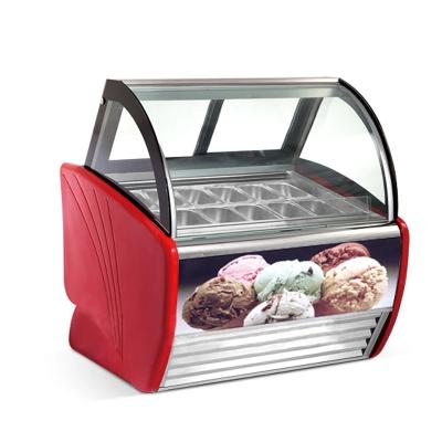 China Commercial Energy Saving Fan Cooling Italian Ice Cream Showcase With Stainless Steel Pans for sale