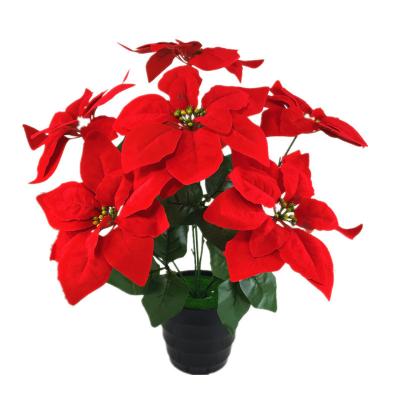 China MHJ124 Christmas Realistic Artificial Velvet Decor Red Poinsettia Plant Flower for sale