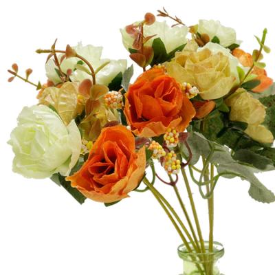 China MHJ111 Wedding Artificial Flower Mini Realistic Floral Decor Silk Leaves Small Rose Bouquet for sale