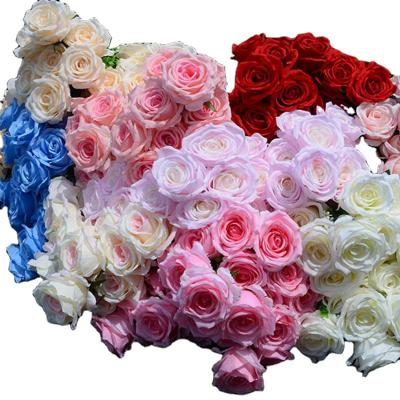 China MHJ113 Realistic Wedding Decor 10 Large Heads Artificial Bridal Blue Silk Red Rose Flowers Bouquet for sale