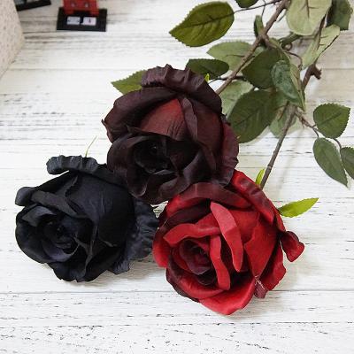 China MHJ170 Dark Red Simple Realistic Funeral Black Magic Decorative Rose Flowers for sale