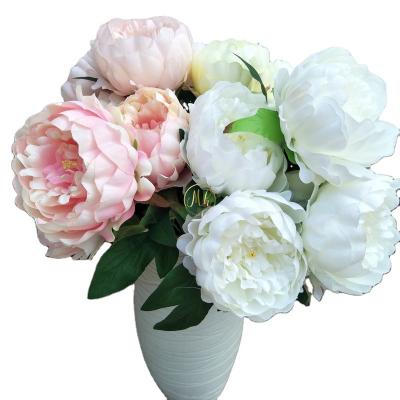 China 5 Heads Realistic Silk Peony Artificial Flowers Wedding Floral Bouquet MHJ57 for sale