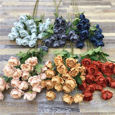 China MHJ174 Realistic Wholesale Artificial Peony Flowers Sky Blue Peony Flower Cluster Wedding Decoration for sale