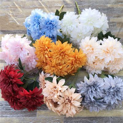 China MHJ73 Cheap Wedding Decor Wholesale Realistic Silk Blue Dahlia Artificial Flowers for sale