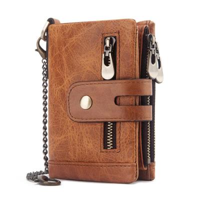 China Vintage Waterproof Men's Genuine Leather PU Horse Chain Wallet RFID Card Purse Thin Grain Men's Wallets For Men for sale