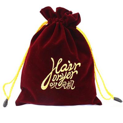 China Recyclable Custom Logo Drawstring Dust Pouch Embroidered Velvet Bag For Hair Dryer for sale