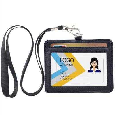 China Fashion ID Pocket Badge Holder PVC PU Credit Card Detachable Neck Lanyard Laminate Soft With 1 Clear Window for sale