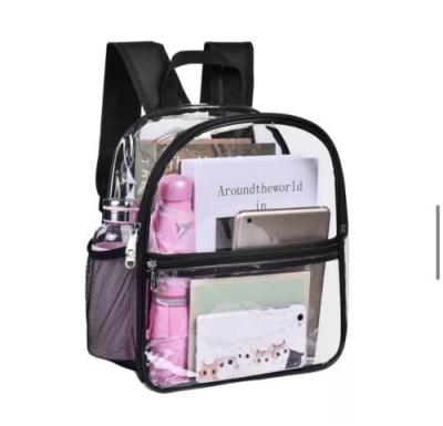 China PVC Waterproof Clear Plastic Backpack For School Students With Mesh Pocket for sale