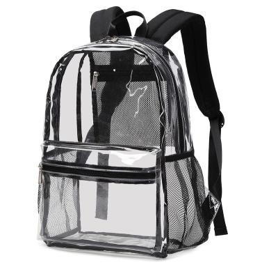 China Waterproof transparent backpack for school, black, laptop, with mesh side pockets for sale