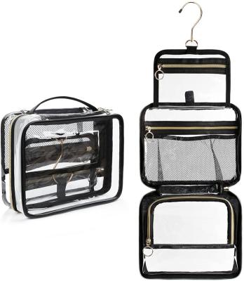 China Fashion Hanging Clear Toiletry Bag Makeup Bags for Travel TSA Approved Transparent Cosmetic Bag for Women and Men for sale