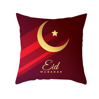 China Ramadan Festival Pillowcase Customized Golden Muslim Anti-Static Micropeach Red Eid Mubarak Cushion Cover for sale