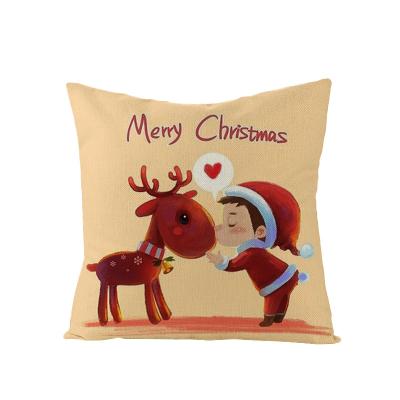 China Anti-Static 2021 Hot Sale Christmas Cartoon Decorative Pillow Case Linen Pillow Case Santa Claus & Cartoon Animal Square Cushion Cover for sale