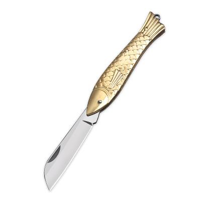 China Mini Pocket Knife Folding Brass Finely Processed Non-variable Main Chain Tool Sharpener Multi Knife For Camping for sale