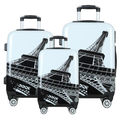 China Eiffel Tower Pattern Lightweight Durable Trolley Case PC Luggage Travel Suitcase With Lock 20