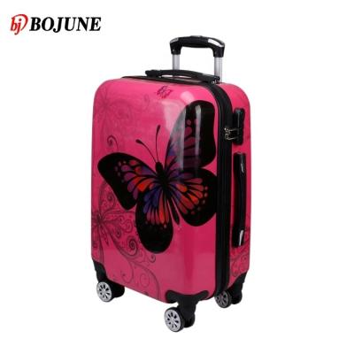 China Adorable Butterfly ABS Printing Custom PC Trolley Travel PC Luggage Sets With Beauty Case for sale