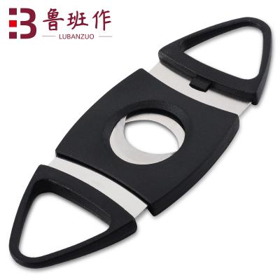 China Custom Cheap Wholesale 2 Blade Stainless Steel Black Plastic Handle Cutter Cigar Cutter Cigar Scissors for sale