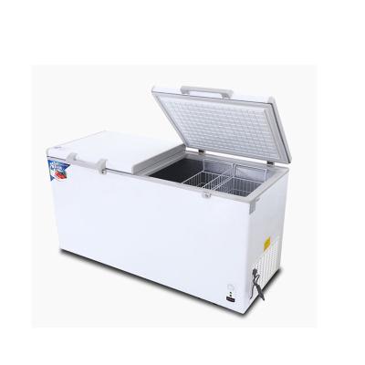 China Outdoor Hot Sale Commercial Double Door Chest Freezer 550L Solar Powered Open Top Freezer for sale